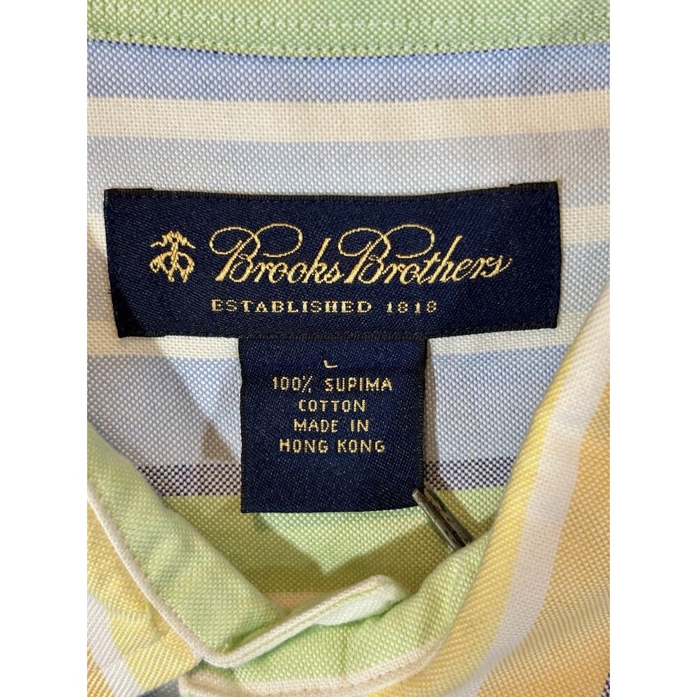 Brooks Brother Mens Large Pastel Multicolored Striped Button-Down Shirt Preppy - Picture 6 of 7